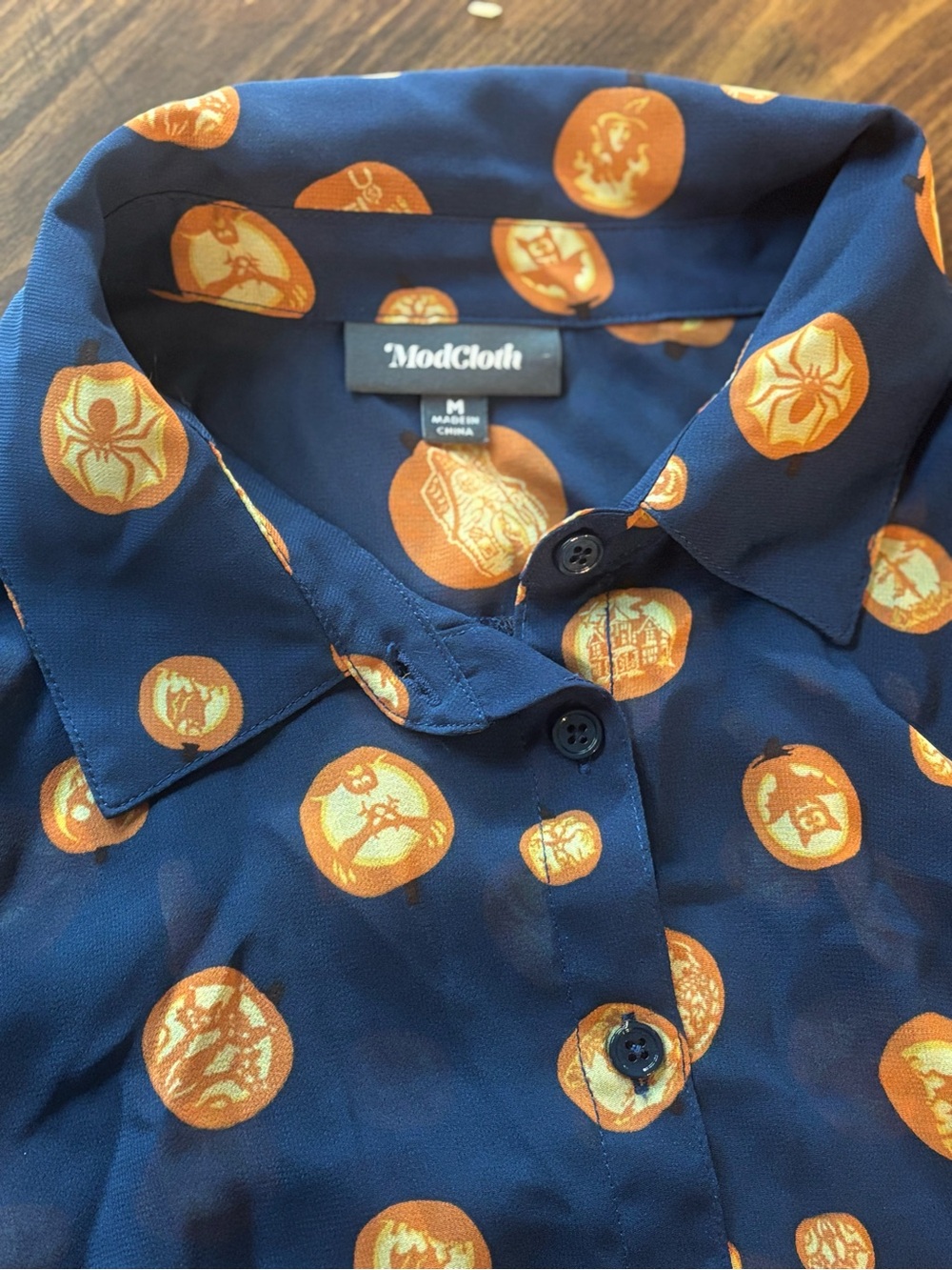 ModCloth Blue Pumpkin Halloween Blouse - Picture 4 of 6